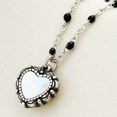 노이드비 여성용 써지컬스틸 실버 엔틱자개 하트 블랙체인 목걸이