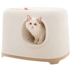 寵物星樂園 吐司貓砂盆 拿鐵咖F, 有腳踏板、半封閉式設計，附貓砂鏟, 1個