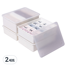 EZLIVING 塑膠內衣收納箱 象牙白 半透明蓋子 1格 1個+10格 1個+15格 2個組, 2組