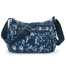 ADDEDIT 女性尼龍彩色斜背包, 海軍藍花朵