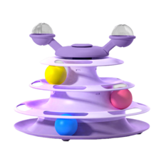 四層貓轉盤 旋轉風車軌道盤 貓咪自嗨玩具 PP材質 附贈鈴鐺小配件, 芋香紫, 1組