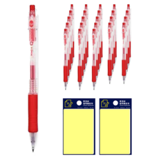 DONG-A Q Knock 標準原子筆 0.4mm 12入 + Tukovi 黃色便利貼組, 紅色, 2套