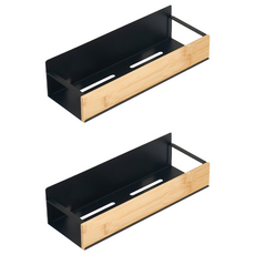 收納部屋 磁吸竹面鐵藝置物架 小,2個,黑色