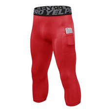 男款高彈力七分短版口袋運動緊身褲