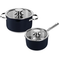 QUEEN SENSE Alto IH電磁爐適用鍋具2件組, 黑色, 單柄鍋 18cm + 雙耳鍋 20cm