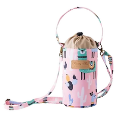 雙層防水萬用包 保溫保冷水壺袋 附背帶, 粉羊駝, 1個