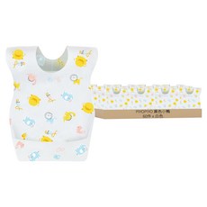 PiYOPiYO 黃色小鴨 3層防水拋棄式圍兜 10件組 獨立單片包裝 頸部可調節切口 立體防漏接槽, 白色, 1件, 60件