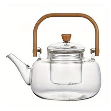 日本 FOREVER 木柄提手高硼硅玻璃泡茶壺, 1個, 透明色, 1L