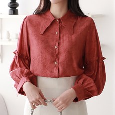 퀸이즈 여성용 플러워넥 소매 프릴 블라우스