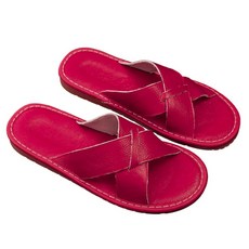 真皮頭層牛皮防滑室內拖鞋 LS40, 紅色, 1雙
