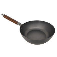 SHIMOMURA 下村 24cm 窒化深型炒鍋 鐵製 (底厚1.2mm) 天然木材手柄 IH爐適用, 1個