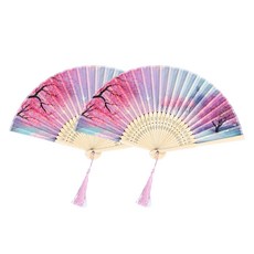 Boorepick 清涼傳統水墨畫竹製禮品折扇, 紅色花朵, 2個