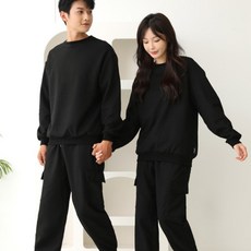 TURNKEY 男女通用 大尺碼 鬆餅格 寬鬆版型 大學T + 工裝束口褲 套裝 FW-3180