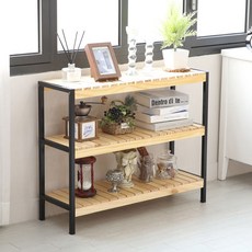 鐵製多功能整理置物架, 原木色+黑框