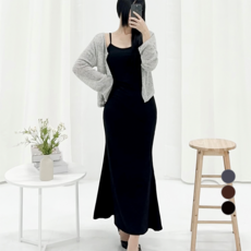 PEONIST 女款細肩帶無袖魚尾長版連身裙 含大尺碼, 黑色