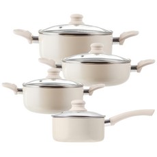 Tamsaa 電磁爐IH鍋具4件組, 奶油白, 18單柄鍋 + 20雙耳鍋 + 24雙耳鍋 + 24火鍋