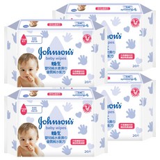 Johnson's 嬌生 嬰兒純水柔濕巾 優質純水配方 纖維科技升級 觸感棉柔細緻 無香精 無酒精 無螢光劑, 20張, 4包