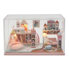 아디코 DIY 미니어처 하우스 핑크 공주 캐슬 + 강화 아크릴 케이스, 혼합색상, 1개