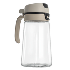 SUNORO 大容量重力自動開合玻璃油壺 油醋調味醬油瓶 雙拼米白, 600ml, 1個