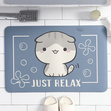 矽藻土軟地墊 Set 2個 腳感舒適 易於摺疊收納 硅藻泥與乳膠發泡層 吸水迅速 保持乾爽 清潔方便 輕鬆打理, 60 x 40cm, 藍底摺耳貓, 1組