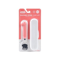 Edison 愛迪生 兒童學習2合1不銹鋼湯叉 6歲以上適用, 長頸鹿 粉色, 湯叉*1+收納盒*1, 1組