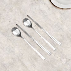 Willive 304不鏽鋼 Marbre 餐具組, 湯匙 + 筷子, 霧面銀