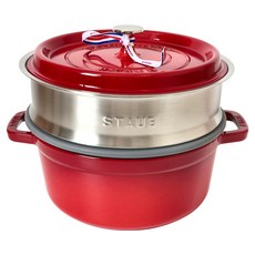staub 圓形鑄鐵鍋含蒸籠 櫻桃紅, 24cm, 1個