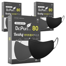 닥터퓨리 비키 라이트 황사 마스크 성인용 KF80 중형, 블랙, 3개, 10개입