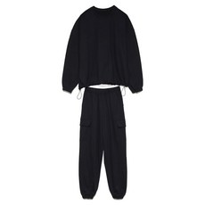 Planday 女款寬鬆版型都市風抽繩大學T + 工裝束口褲套裝