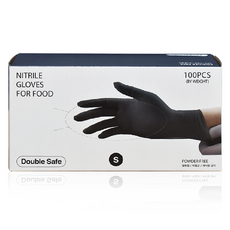 雙安全食品級丁腈手套 100p, 1個, 小(S), 黑色