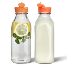 미르코리아 헥사 온오프 사각 보틀 유리병 피치, 1L, 2개