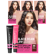 셀리본 블랙빈 LPP 퀵스피드 헤어컬러 염색 염모제 60ml + 산화제 60ml 세트, 4N 다크 브라운, 4개