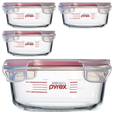 파이렉스 코렐 내열유리 계량 4면 밀폐용기 원형 620ml, 4개