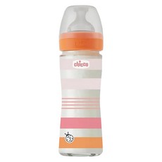 chicco 舒適哺乳 防脹氣玻璃奶瓶 小單孔, 活力女孩, 240ml, 1個
