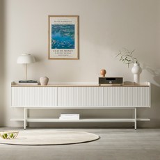 웰퍼니쳐 아띠 템바보드 거실장 도어 방문설치, 화이트 + 오크