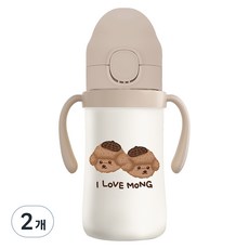 유비맘 스테인리스 초코몽이 원터치 빨대컵, 220ml, 2개, 초코