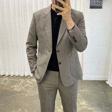 아도르클래식 남성용 레이 브라운 고방 체크 프리미엄 정장 세트