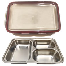 趣味分隔便當餐盒 可微波3格 25*18*5cm 1000ml 堅固卡扣 防漏矽膠圈 攜帶方便, 1個, 304不鏽鋼