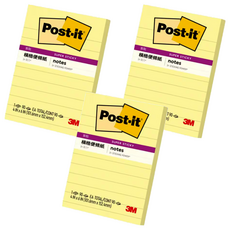 3M Post-it 利貼 狠黏 橫格式便條紙 660S-1 152.4 x 101.6mm, 黃色, 90張, 3本