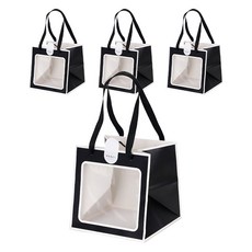 indi.k 透明窗禮物提袋 中 4入 + 貼紙 4入 組, 黑色, 1套