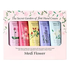 MediFlower 秘密花園護手霜禮盒 Set 5條, 蓮花 薰衣草 牡丹 白百合 薔薇, 韓國原裝進口, 1組