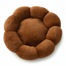 毛小孩星球 舒柔花朵寵物睡墊/棉絨圓窩/保暖窩, 卡其, 1個