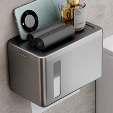 Malltoyou 免鑽孔壁掛式衛生紙盒, 灰色, 1個