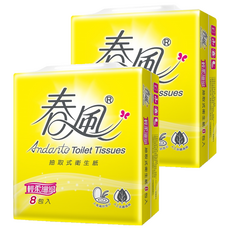 春風 輕柔細緻抽取式衛生紙 雙層, 8包, 2袋
