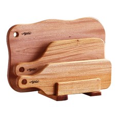 Agneux桃花心木原木砧板 4件組, 木製砧板經典+基本+修身+砧板架, 1組