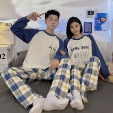 2'nd Pink 情侶款小熊長袖格紋長褲睡衣套裝