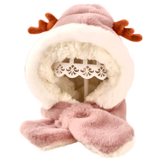 兒童款 保暖絨毛麋鹿嬰連帽圍巾, 米色, 頭圍45~52cm