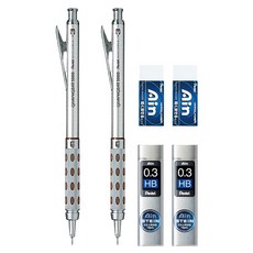 Pentel 飛龍文具 Graph Gear 1000 自動鉛筆 0.3mm PG1013 + AIN 0.3mm HB 筆芯 + 橡皮擦套組, 混色, 2套