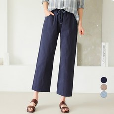 BBAEBBAE 女性開衩線條抽繩腰部鬆緊帶九分寬褲