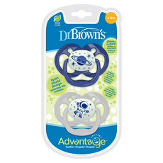 DrBrown's 美國布朗博士 夜光人體工學雙面圓形安撫奶嘴 兩入裝, 0~6 個月, 男生色, 1組